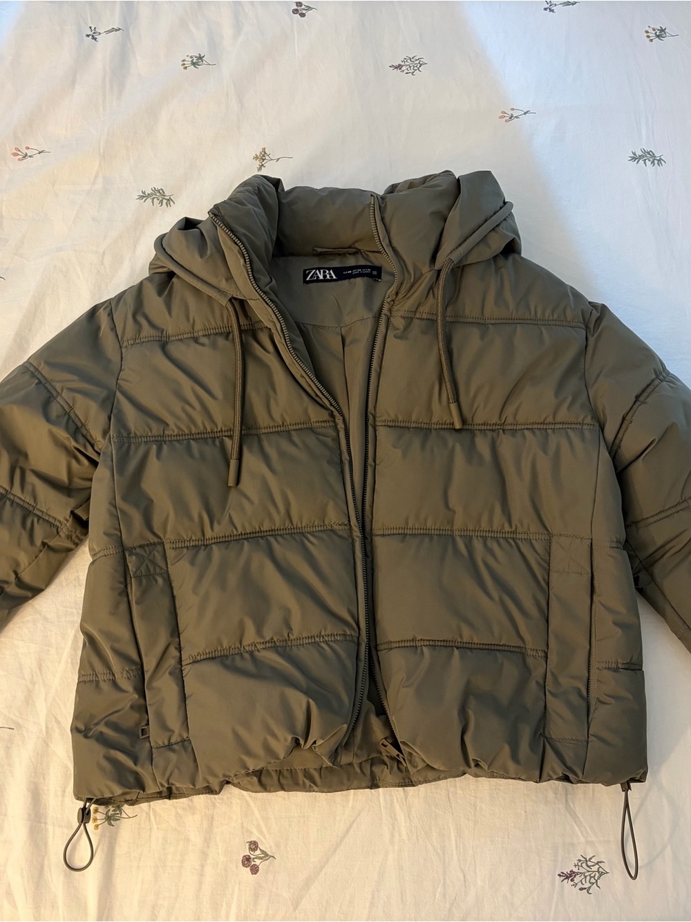 ZARA Olive Green Hooded Puffer Jacket